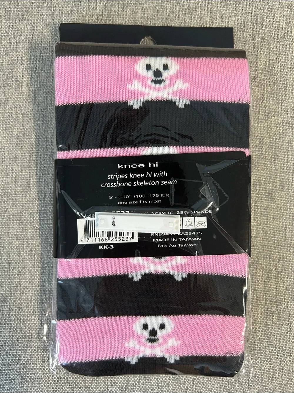 Music Legs Pink and Black Skull Stripe Knee-High Socks